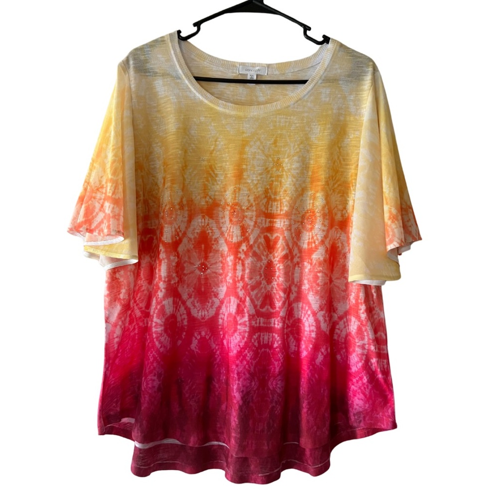 Yellow and Orange Gradient Flutter Sleeve T-Shirt